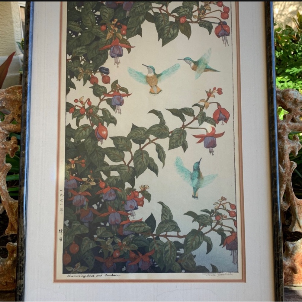 Toshi Yoshida Vintage Woodblock Framed Hummingbird Signed Art Print - Picture 7 of 9